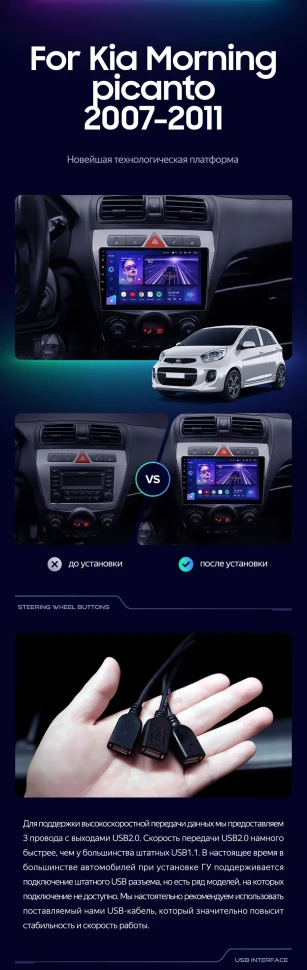 Штатная магнитола Teyes CC3 4/32 Kia Picanto (2007-2011)