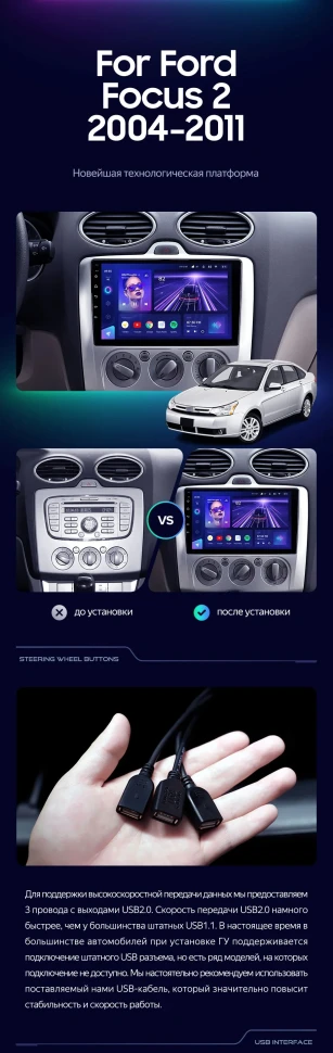 Штатная магнитола Teyes CC3 4/32 Ford Focus 2 Mk 2 (2004-2011) F1