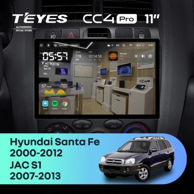 Штатная магнитола Teyes CC4 Pro 8/128 Hyundai Santa Fe SM (2000-2012) (11")