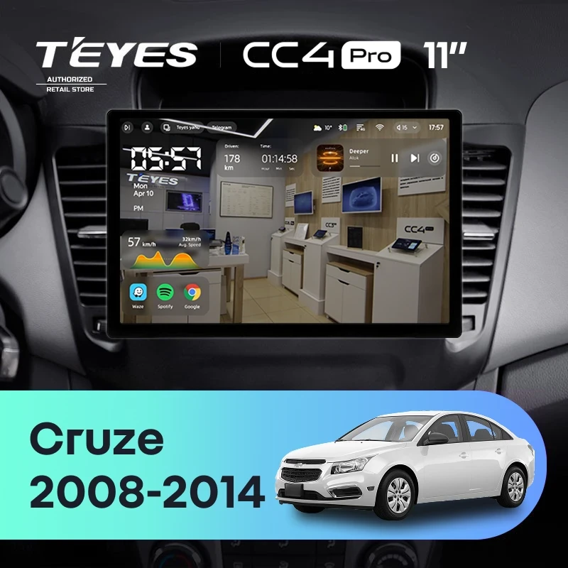 Штатная магнитола Teyes CC4 Pro 8/128 Chevrolet Cruze J300 (2008-2014) (11")