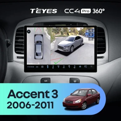 Штатная магнитола Teyes CC4 Pro 360 12/256 Hyundai Accent 3 (2006-2011) (11")