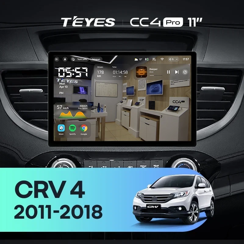 Штатная магнитола Teyes CC4 Pro 8/128 Honda CR-V 4 RM RE (2011-2018) Тип-A (11") 9 inch