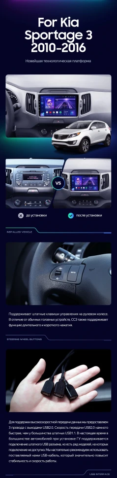 Штатная магнитола Teyes CC3L 4/32 Kia Sportage 3 SL (2010-2016) Тип-C