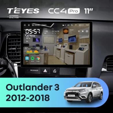 Штатная магнитола Teyes CC4 Pro 8/128 Mitsubishi Outlander 3 GF0W GG0W (2012-2018) Тип-A (11")