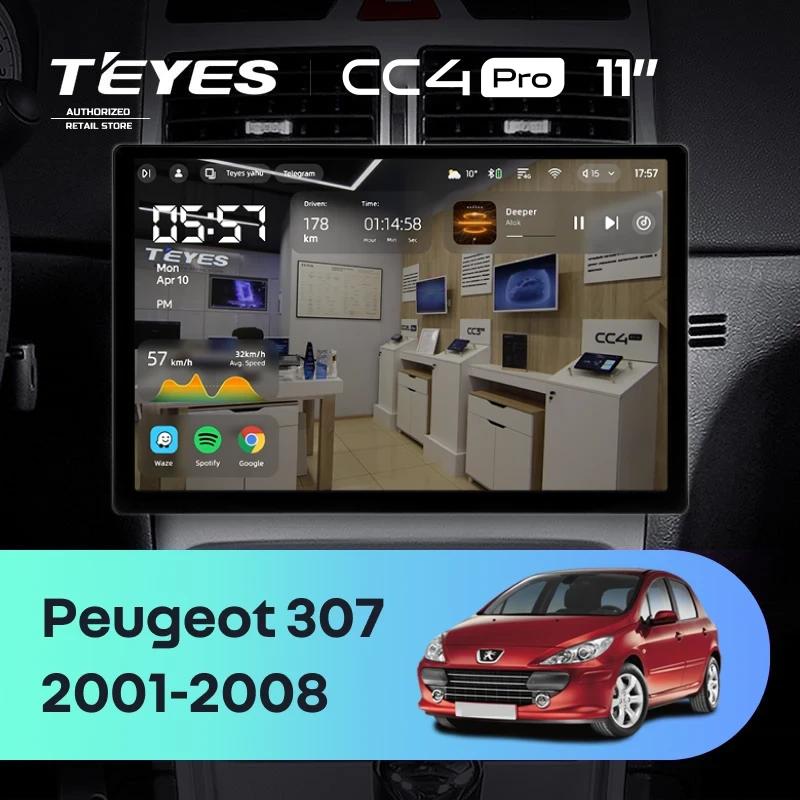 Штатная магнитола Teyes CC4 Pro 12/256 Peugeot 307 1 (2001-2008) (11")