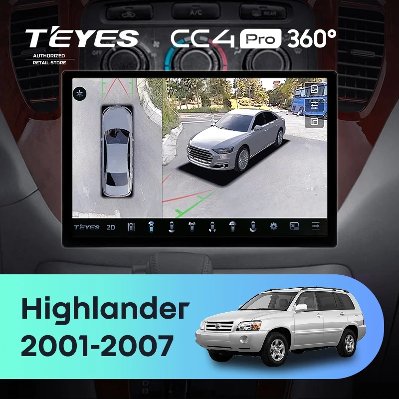 Штатная магнитола Teyes CC4 Pro 360 8/128 Toyota Highlander 1 XU20 (2001-2007) (13")