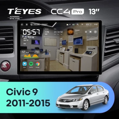 Штатная магнитола Teyes CC4 Pro 8/128 Honda Civic 9 FB FK FD (2011-2015) (13")