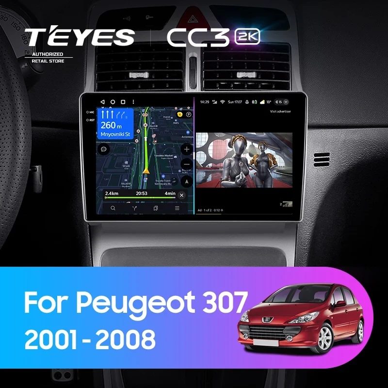 Штатная магнитола Teyes CC3 2K 6/128 Peugeot 307 1 (2001-2008)