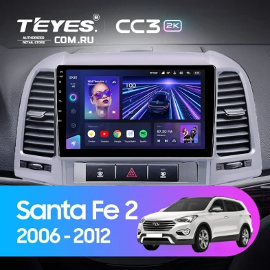 Штатная магнитола Teyes CC3 2K 4/32 Hyundai Santa Fe 2 (2006-2012) (Серебро)