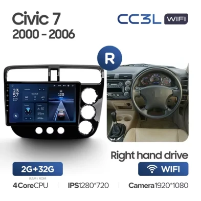 Штатная магнитола Teyes CC3L WiFi 2/32 Honda Civic 7 (2000-2006) F2 Правый руль