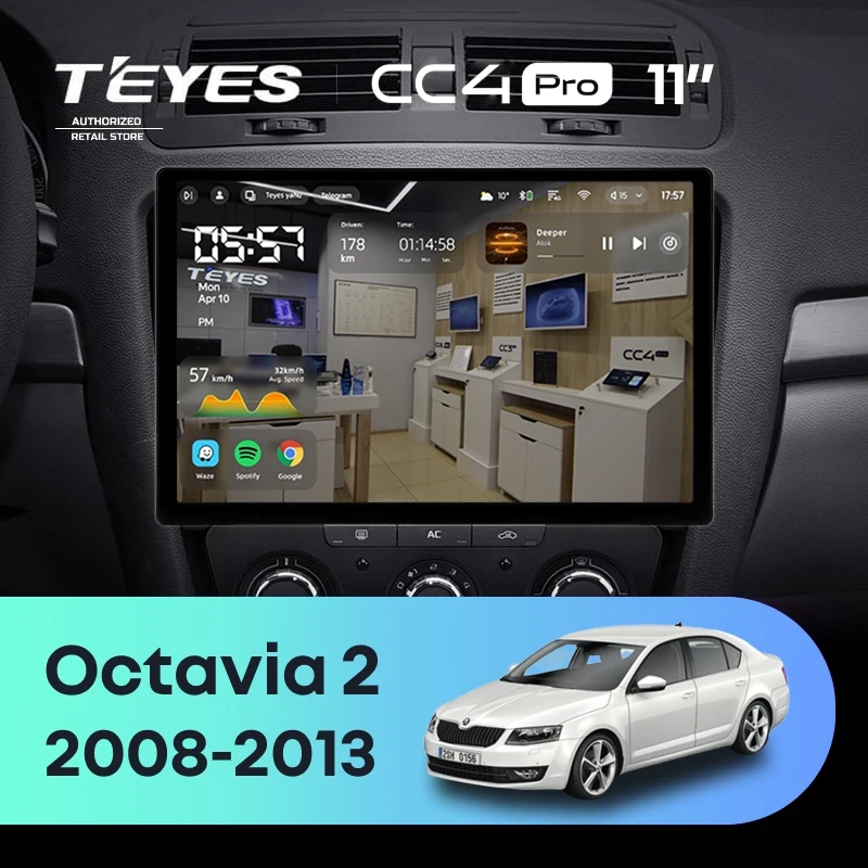 Штатная магнитола Teyes CC4 Pro 8/128 Skoda Octavia 2 A5 (2008-2013) (11") (10 inch Universal)