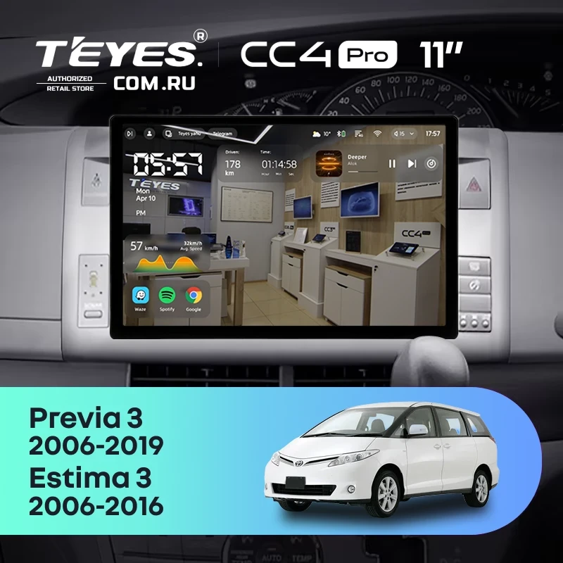Штатная магнитола Teyes CC4 Pro 8/128 Toyota Previa XR50 3 (2006-2019) Правый руль (11")