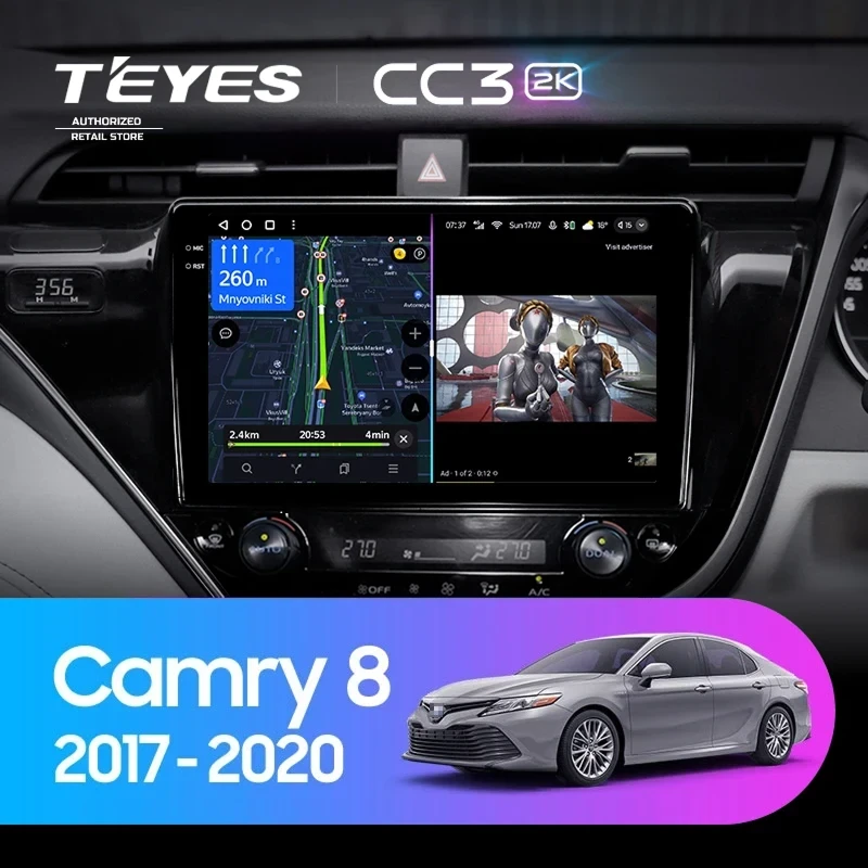 Штатная магнитола Teyes CC3 2K 360 6/128 Toyota Camry 8 XV 70 (2017-2020) Правый руль