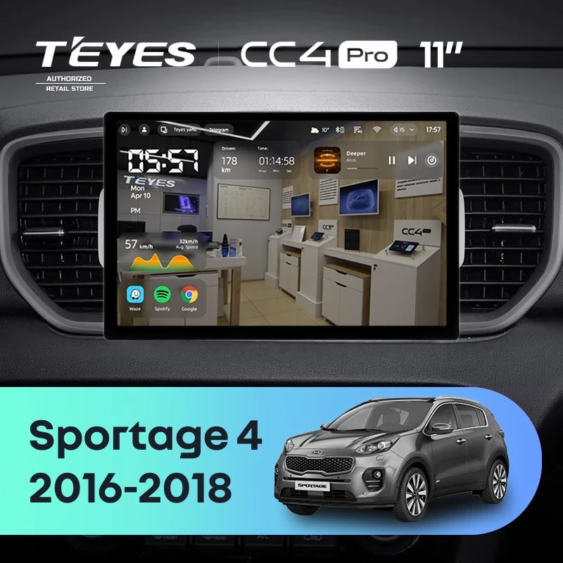 Штатная магнитола Teyes CC4 Pro 8/128 Kia Sportage 4 QL (2016-2018) Тип-B (11")