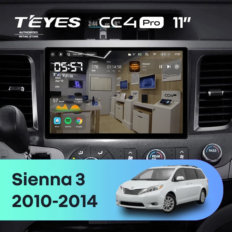 Штатная магнитола Teyes CC4 Pro 8/128 Toyota Sienna 3 XL30 (2010-2014) (11")