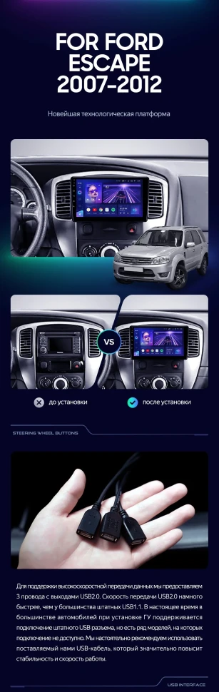 Штатная магнитола Teyes CC3 2K 360 6/128 Ford Escape (2007-2012) F1